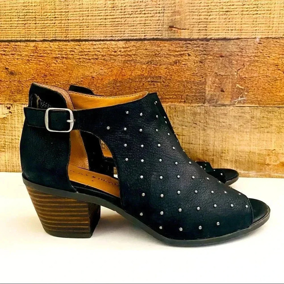Lucky Brand Bankks Leather Studded Peep Toe Booties - Picture 3 of 9